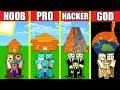 Minecraft Battle: LAVA HOUSE BUILD CHALLENGE - NOOB vs PRO vs HACKER vs GOD / Animation VOLCANO