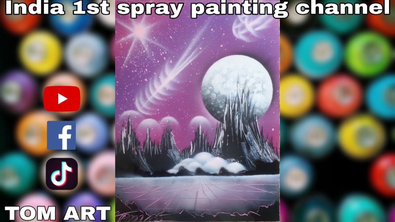Spray paint art-Purple Galaxy , Black Mountain paintings by TOM ART