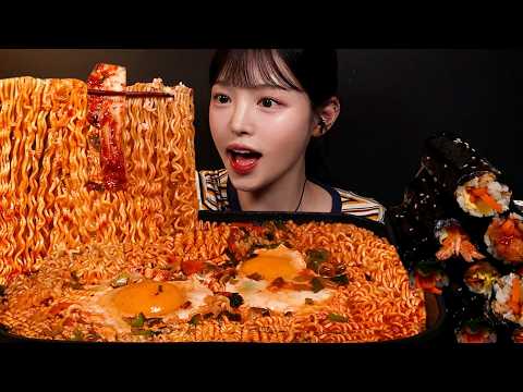 SUB)오랜만에 열라면 4봉지 도전 먹방!🍜꼬마김밥에 김장김치까지 야식 꿀조합 (ft.칠성사이다 제로 유자) Ramyeon & Gimbap Mukbang Asmr thumbnail