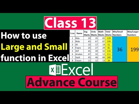 How to use Large and Small Functions in Excel in Urdu - Class No 13