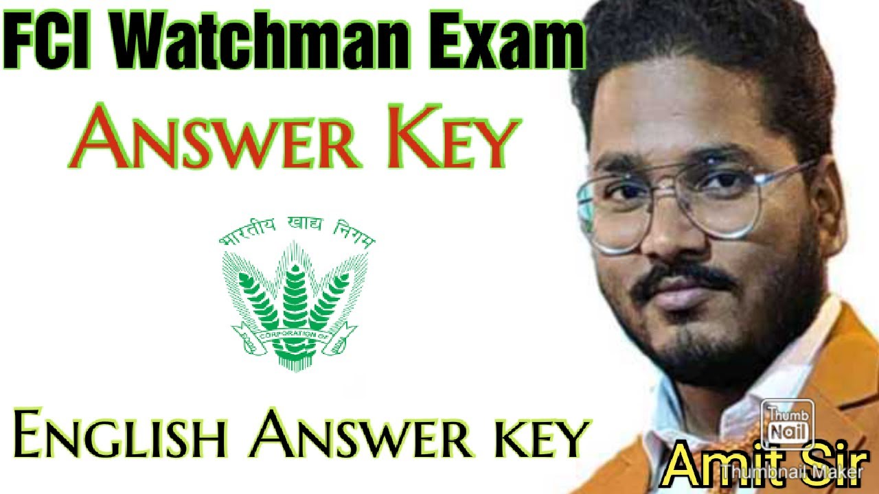 UP FCI Watchman Answer key 2019 | FCI Watchman English Answer key with Original Question Paper 2019