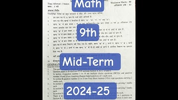 CBSE Class 9th Maths Half Yearly Paper 2024-25 | English Medium