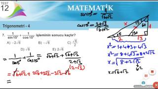 12B Meb Matemati̇k Kazani̇m Testi̇ Tri̇gonometri̇ Test 12-Soru 7-8