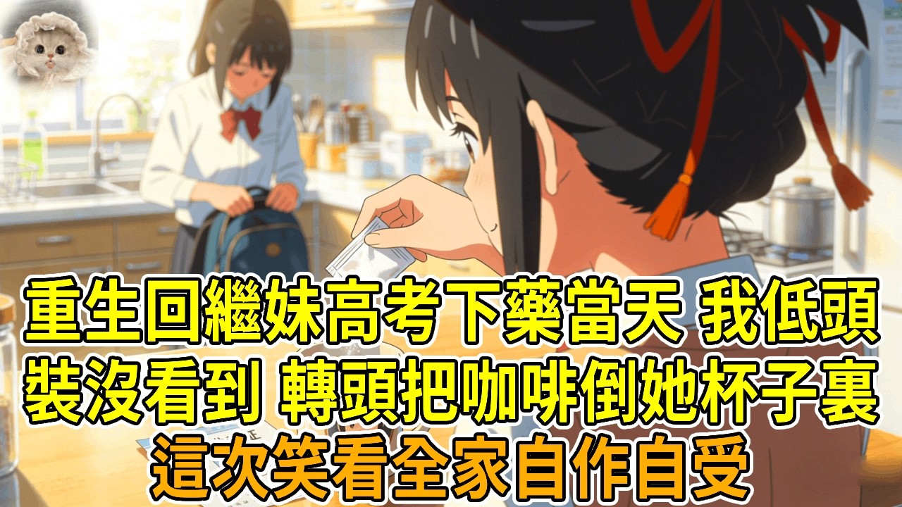 上一世，繼妹在我的早餐咖啡裏放安眠藥。高考當天，我昏昏欲睡漏答大半試卷，我爸責罵我不認真備考，繼母說我沈迷玩樂，奶奶嫌我浪費家裏的錢供書，我被家人斷糧，餓暈後無人管去世，再睜眼，我回到了繼妹沖咖啡前。