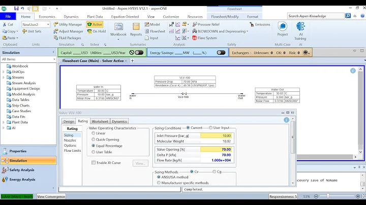 Control Valve Sizing | Aspen HYSYS