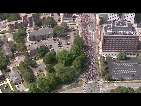 RAW VIDEO: Aerial video of counter-protesters at Boston rally (CBS)