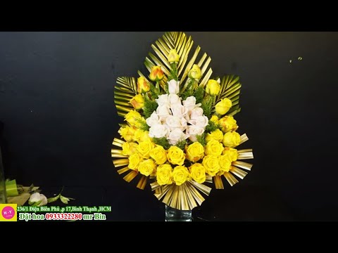 Video Cắm hoa nghệ thuật 167|Cắm nhanh bình hoa hồng vàng để... - youtube