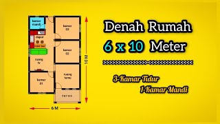 Denah Rumah 6x10 Meter 3 Kamar Tidur