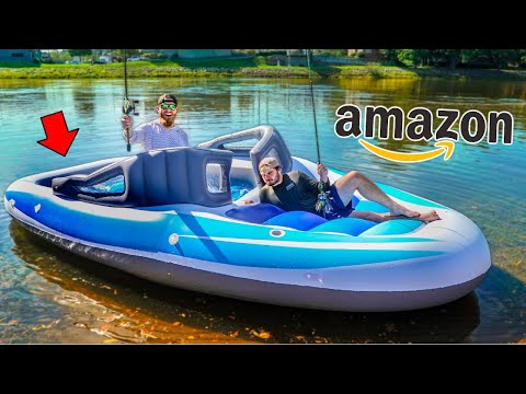 River Fishing Challenge w/ $500 INFLATABLE Boat from Amazon ( it floated away !!