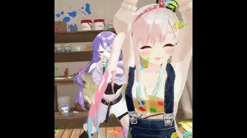 イオフィにサロンパスを吹きかけるムーナ (3Dバージョン) [ホロライブGIF/Airani Iofifteen/Moona Honova]