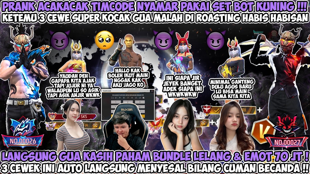 PRANK ACAKACAK TIMCODE PAKAI SET BOT DI ROASTING SAMA 3 CEWE KOCAK AUTO KASIH PAHAM SET LELANG 70JT😱
