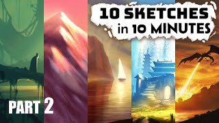 10 Sketches In 10 Minutes PART 2 | Digital Speed Paint Timelapse | Concept Art