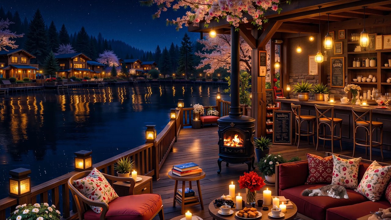 Relaxing Night Jazz 🌙 Cozy Lakeside Coffee Porch Ambience with Smooth Jazz Music for a Calm Mood