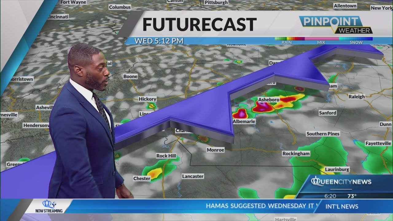 Weds. slightly cooler with scattered showers in Carolinas - YouTube