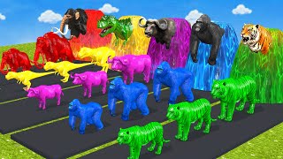 Color Fountain crossing with Cow, Gorilla, Zombie Tyrannosaurus, mammoth, Tiger,Buffalo