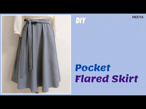 DIY Flared Skirt Without Pattern | 패턴 없이 플레어 스커트 만들기 | 주머니 만들기| pocket| 후레아 치마 만들기 | 옷만들기|フレアリボンスカート