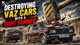 🚗🔨 DESTROYING VAZ CARS WITH A GIANT HAMMER! 💥 #CarCrashSimulator #CrashTest #VAZ #CarDestruction  screenshot 1