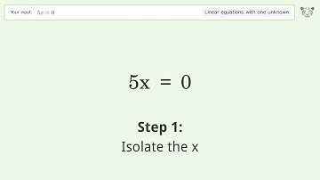 Linear equation with one unknown: Solve 5x=0 step-by-step solution
