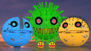 Two Robot Pacmans vs Omicron-Bot Monster vs Pacman \& Ms Pacman