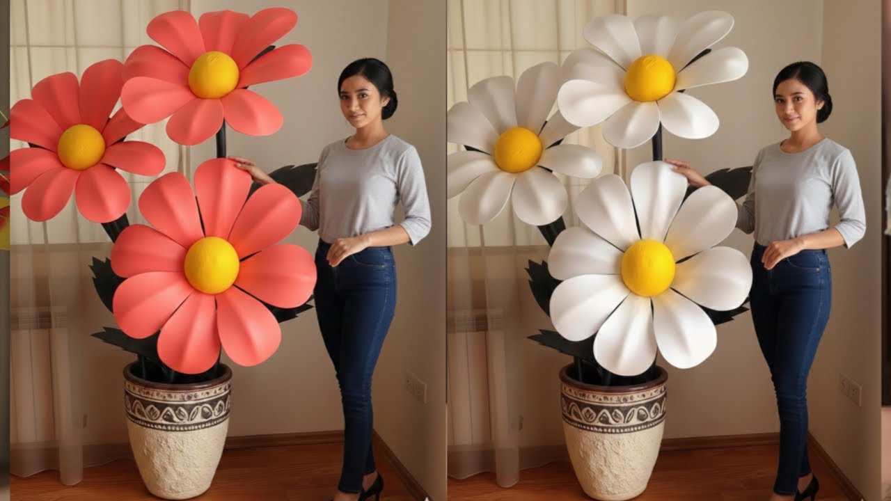 Как сделать стоячий гигантский цветок из полиэтиленового пакета - Идеи цветочных поделок