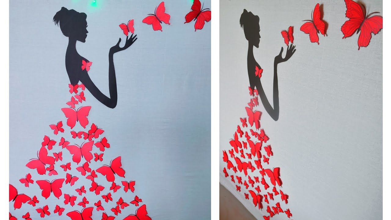 Butterfly girl wall decoration/Diy wall sticker/Butterfly girl wall art