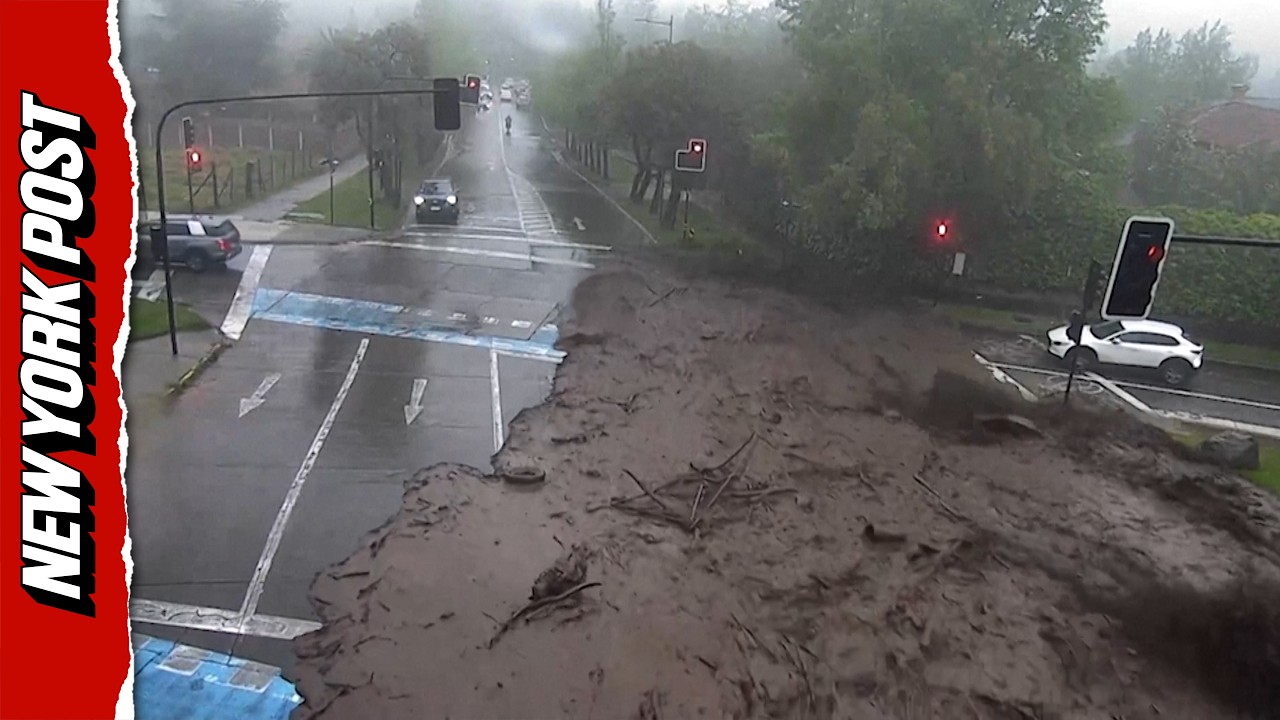 Swiftly Rising Muddy Floodwaters Convert Chilean Roadway into a River in Seconds