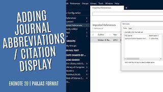 Journal Abbreviations and  Display Techniques in EndNote 20