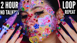 ASMR 2 Hour Loop: NO TALKING, Dopamine Face Gems, Water Sounds & Long Nails Tapping Liquid Stickers screenshot 5