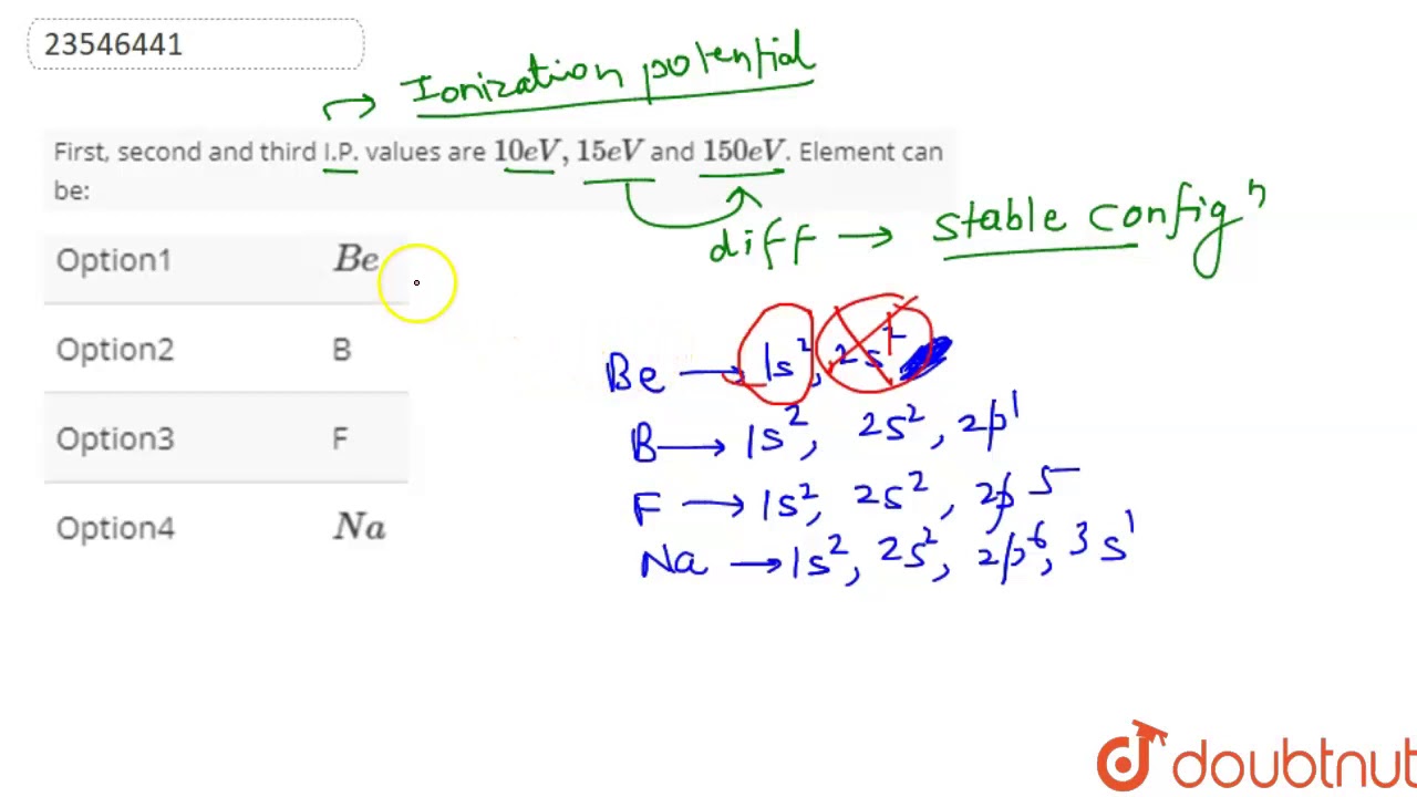 First, second and third I.P. values are `10eV,15eV` and `150eV`. Element can be: