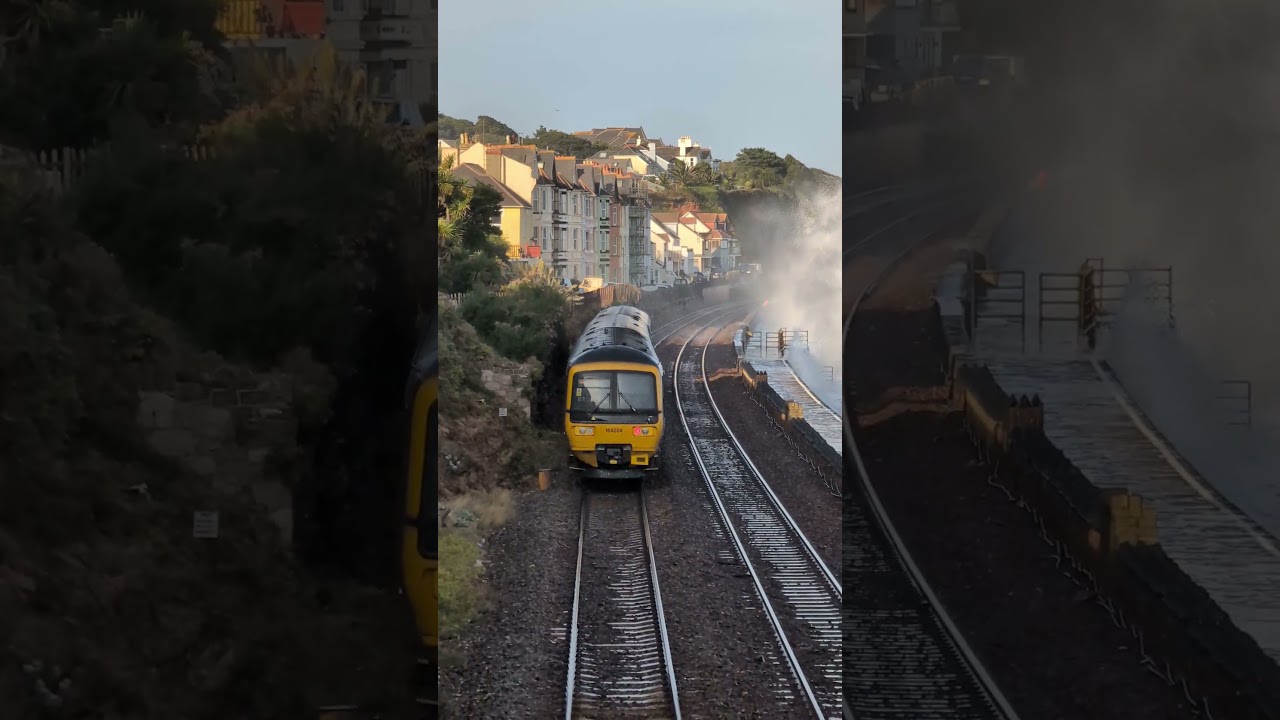 GIANT WAVES: Networker Turbo train gets a good spraying at Dawlish