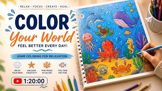 Ocean Coloring Book Relaxing ASMR Coloring for Stress Relief 1 Hour 20 Minutes