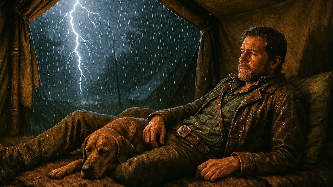 Cozy Tent Shelter: Arthur and His Dog Resting While Thunderstorms Rage ...