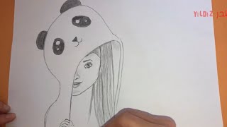 Easy drawing | Drawing a girl wearing a panda hat | Easy pencil drawing | @Yldzart