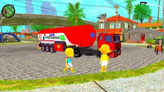 Upin dan ipin bawa Mobil Truk Tangki LPG ketemu Papa Polisi & mail Main sepeda 😍 Dunia Oyya