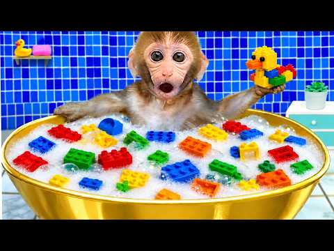 꼬마 원숭이 Bonbon가 욕조에서 신비한 블록을 발견했어요! 무슨 일이 일어날까요? 🛁| Gogo Monkey Aventure
