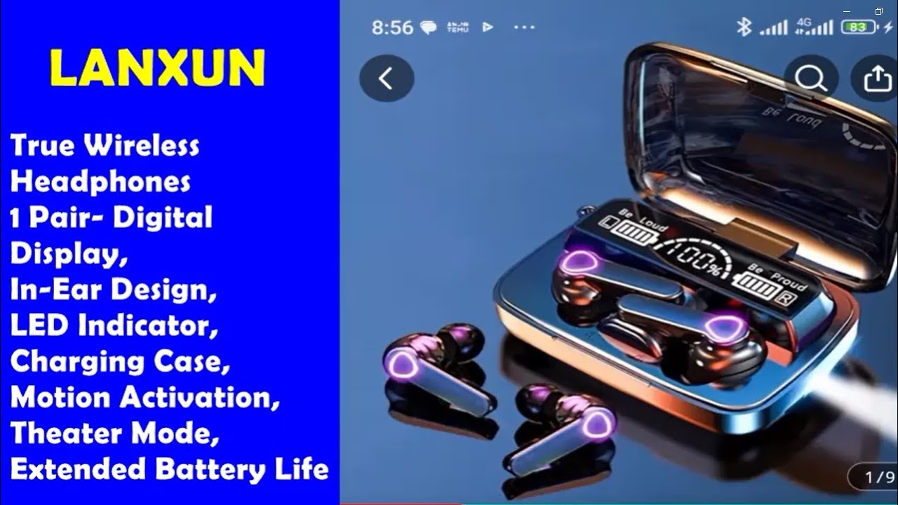 Buy True Wireless Headphones: 1 Pair- Digital Display, In-Ear Design, LED Indicator, Charging Case