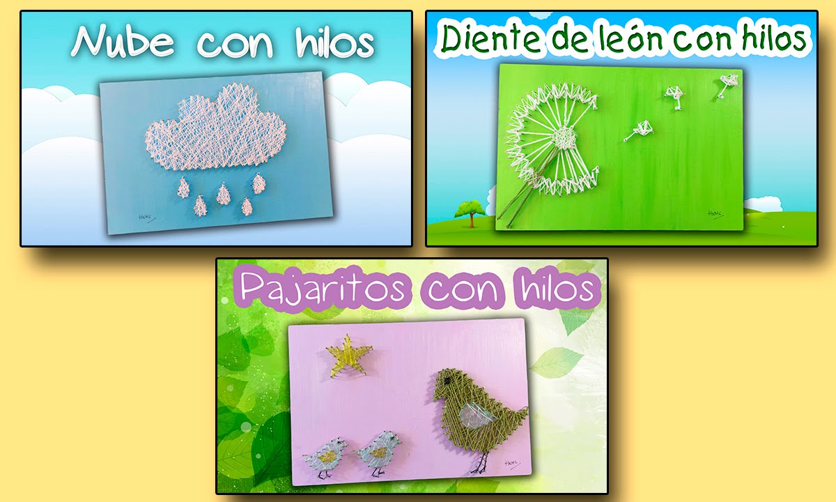 3 CUADROS originales con clavos e hilo * HILORAMAS