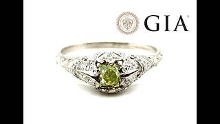 Antique 1920-1930 Deco Natural Green Diamond GIA Certified SI1 Platinum 1.07ct