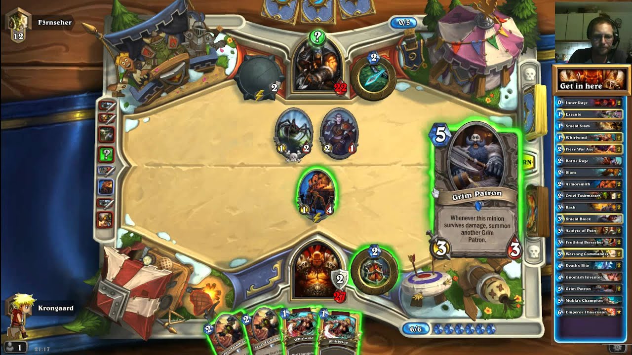 Hearthstone | TGT Ranked Grim Patron Warrior | Krongaard Vs F3rnseher