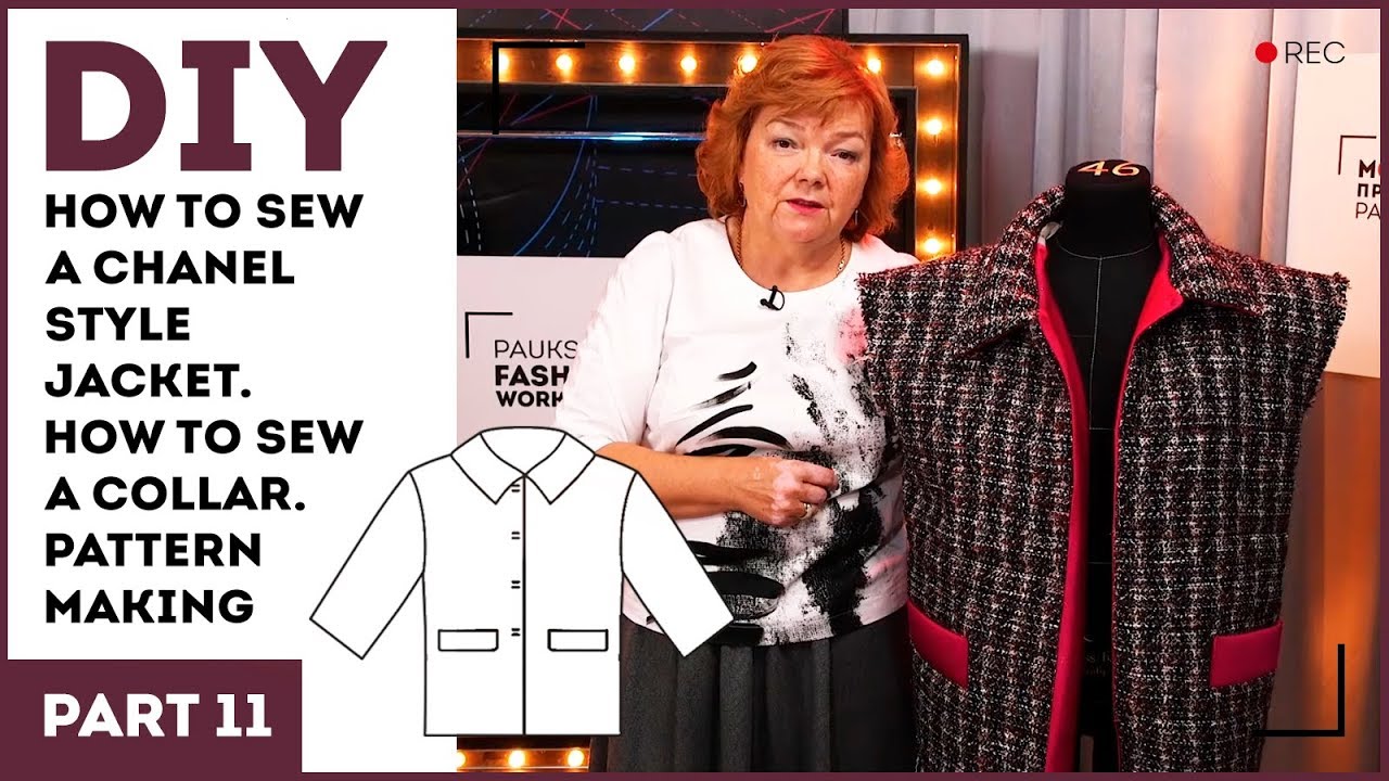 DIY How to sew a Chanel style jacket. How to sew a collar. Pattern