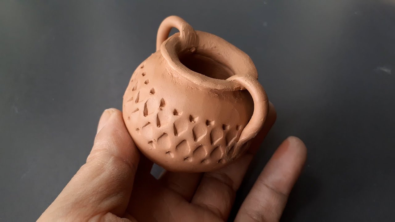Mini Clay Pot Making | Mini Pottery Without Wheel | Clay Pot with Pattern