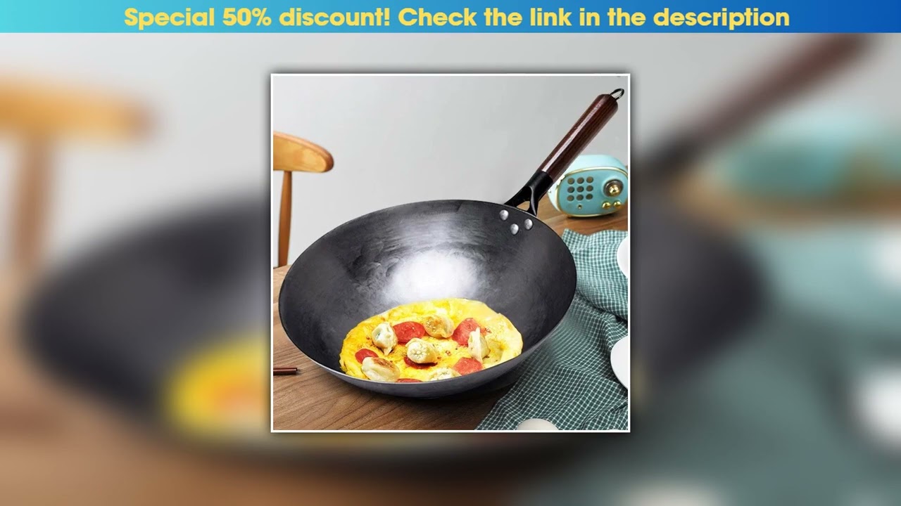 Hot Picks Household Iron Wok,Hand Forging Iron Pan Wooden Handle Pure Iron No Coating Non-stick Wok