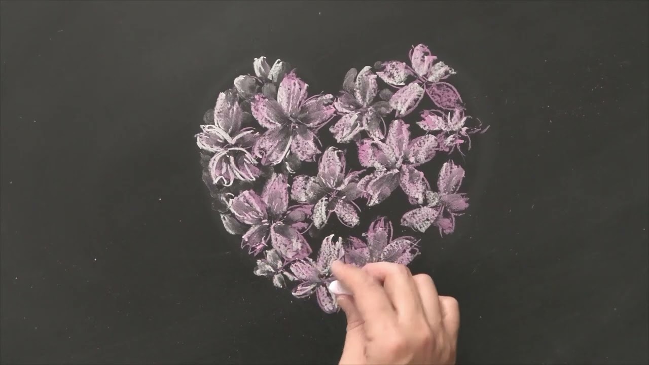 黒板・桜セット 黒板アート、入学式！卒業式で描きたい！】桜の花びらハート描き方