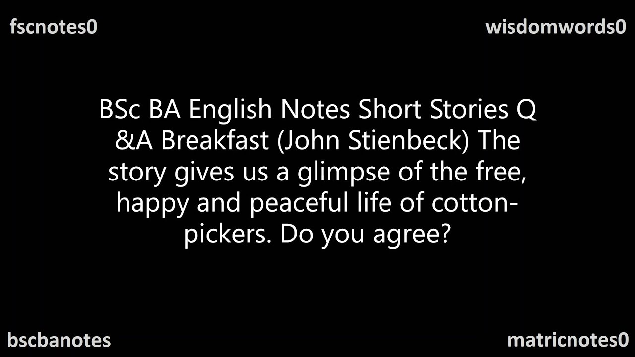 Bsc Ba English Notes Short Stories Breakfast John Stienbeck Summary And Questions Answers
