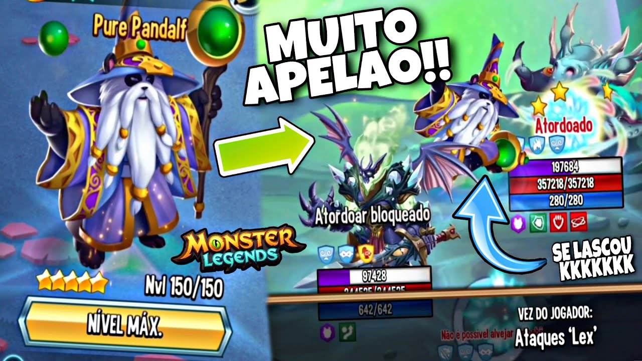 COLOQUEI MEU PURE PANDALF NO NÍVEL MÁXIMO E O BIXO FICOU INSANO!! Batalhas no PvP (Monster Legends)