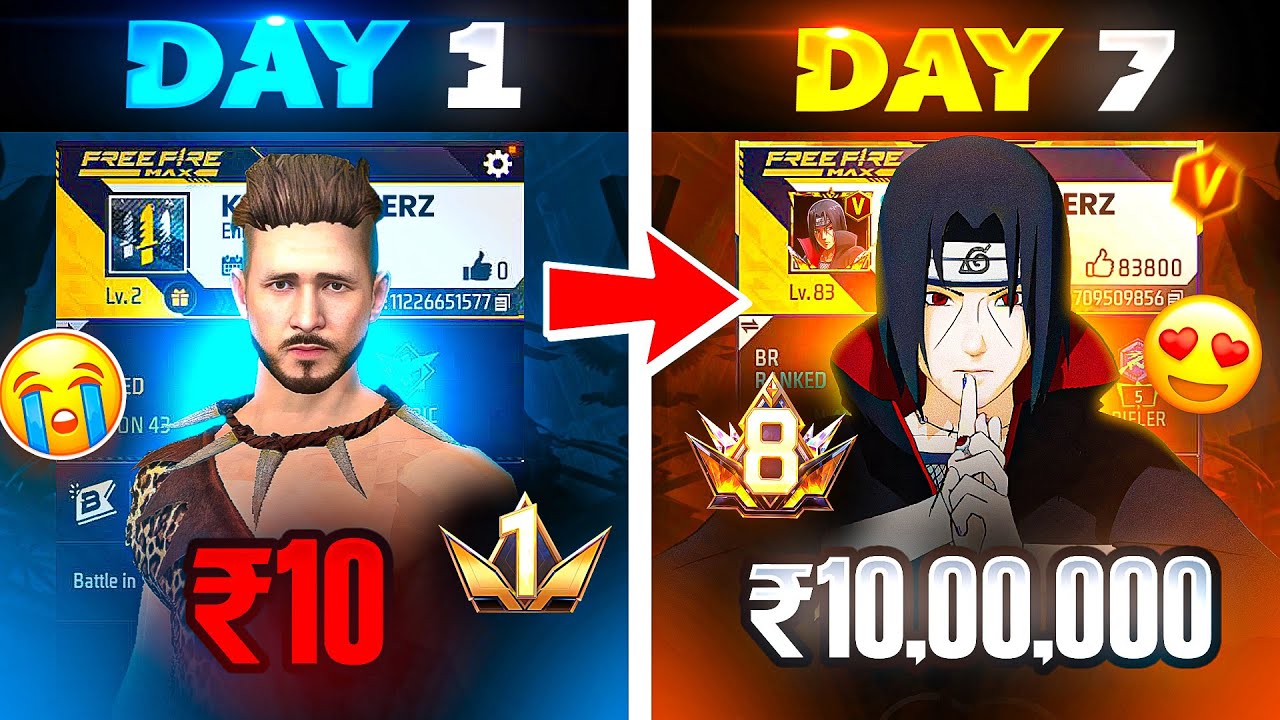 Transforming ₹10 Noob ID into Level 8 PRIME ID in Just 7 Days 😱 – Garena Free Fire