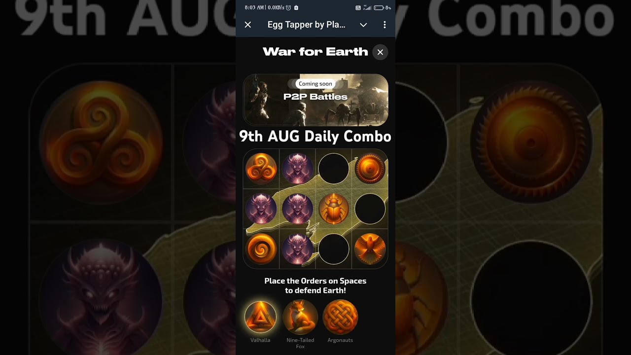 Daily Combo 9th August Egg Tapper| Free 120k coins 