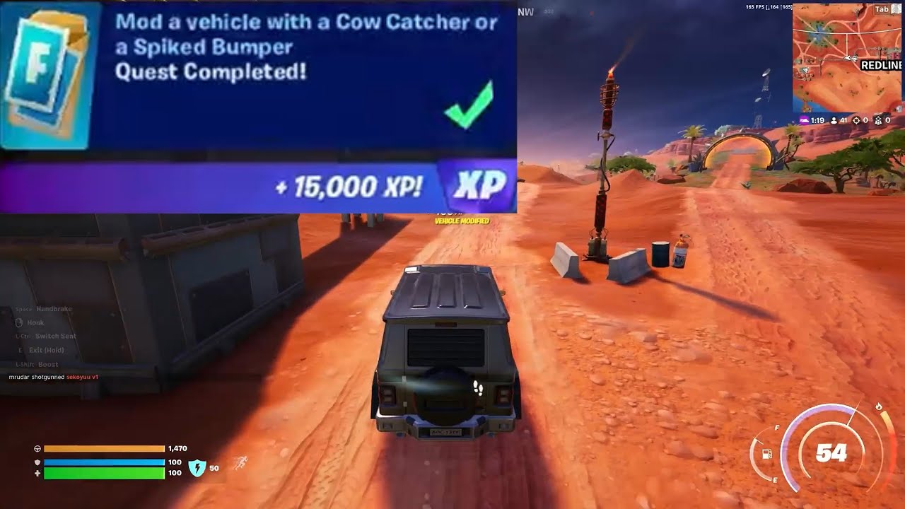 Mod a vehicle with a Cow Catcher or a Spiked Bumper Fortnite
