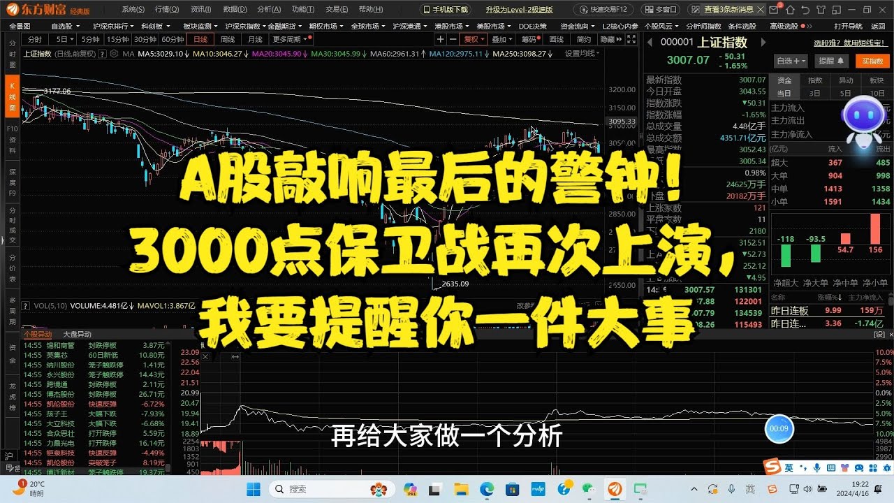 A股敲响最后的警钟!3000点保卫战再次上演,我要提醒你一件大事 - YouTube
