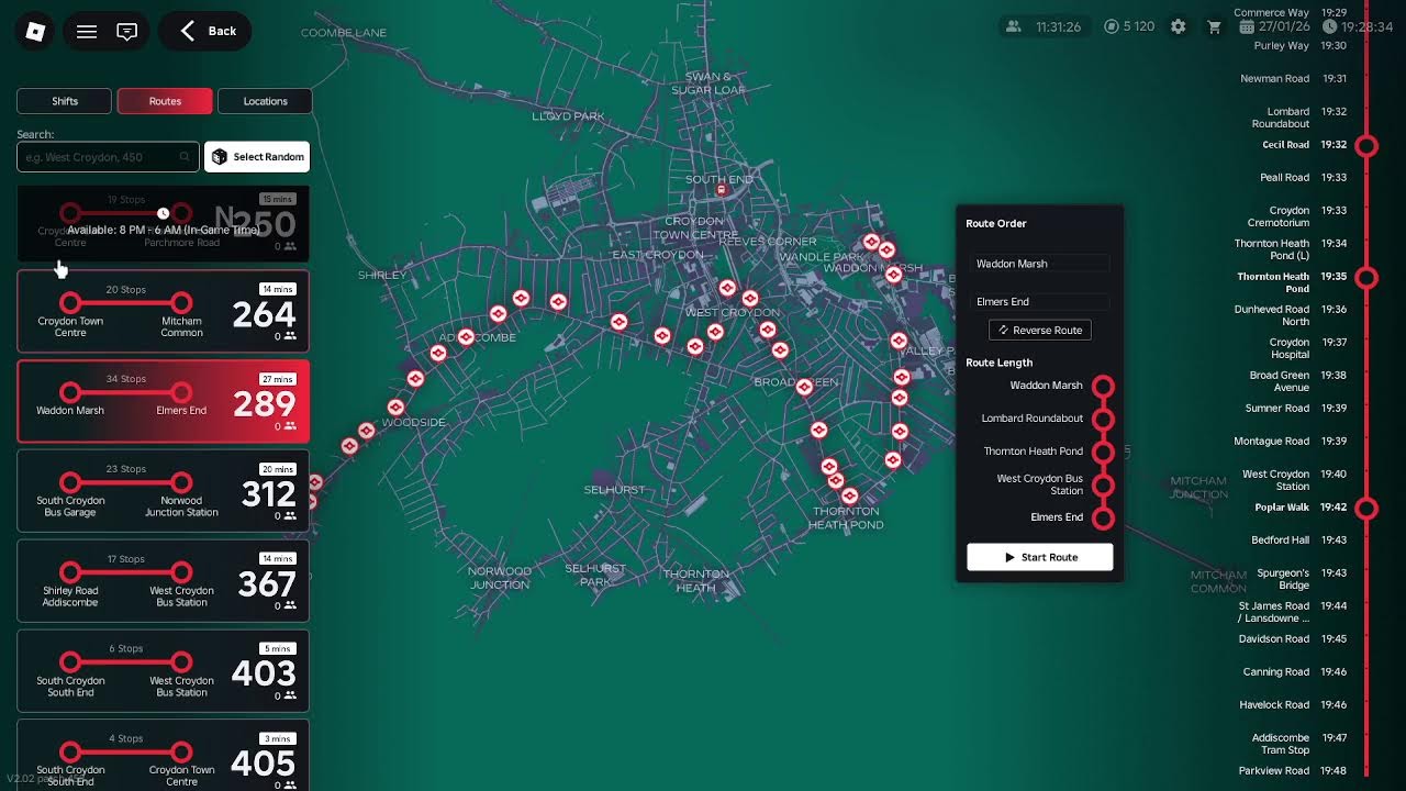 Roblox Croydon Doing All Routes from 50 - 264